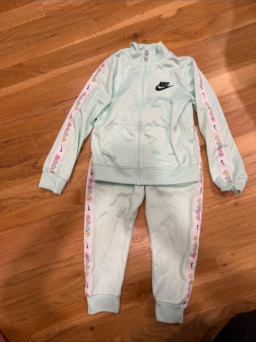 Nike Mint Green Girls' Track Set with Pastel Heart Trim